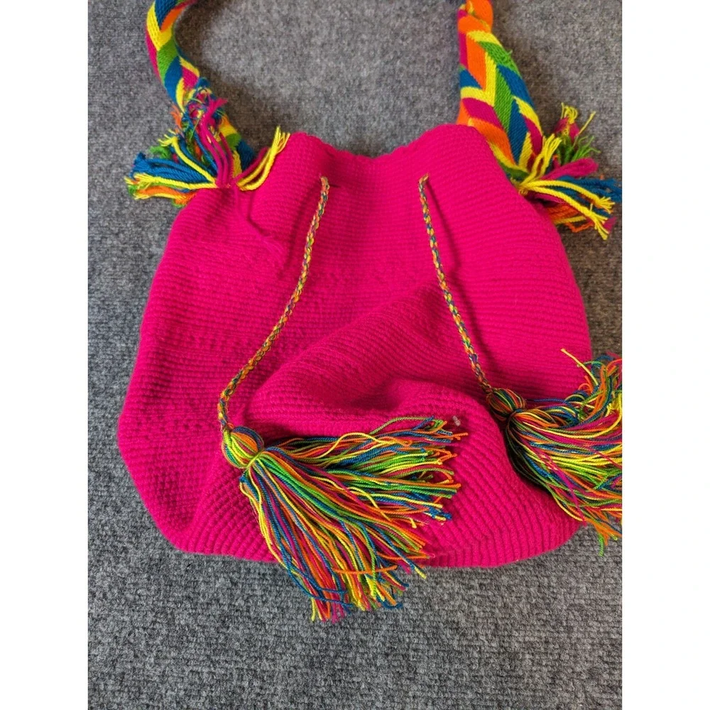 Original Handmade Wayuu Shoulder Bag From Colombia Fuchsia Color